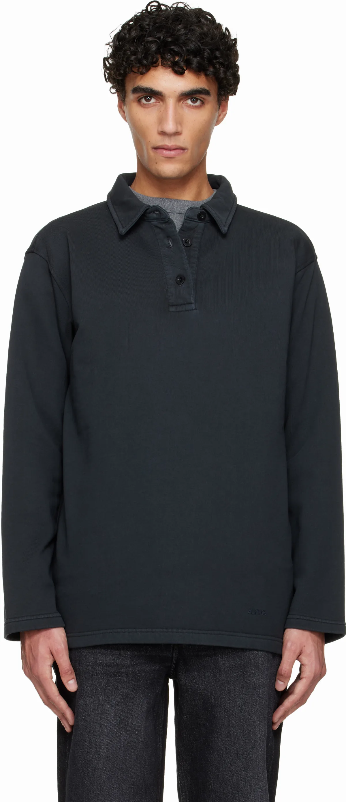 Black Long-Sleeve Polo