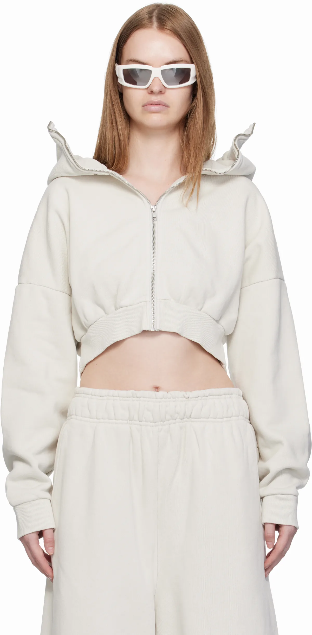 Off-White Cropped Full Zip Hoodie