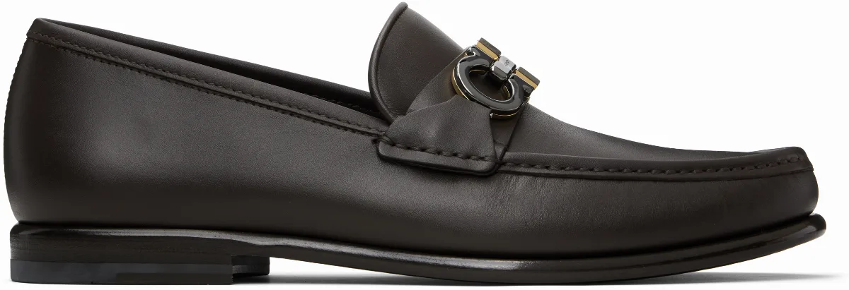 Brown Gancini Buckle Loafers