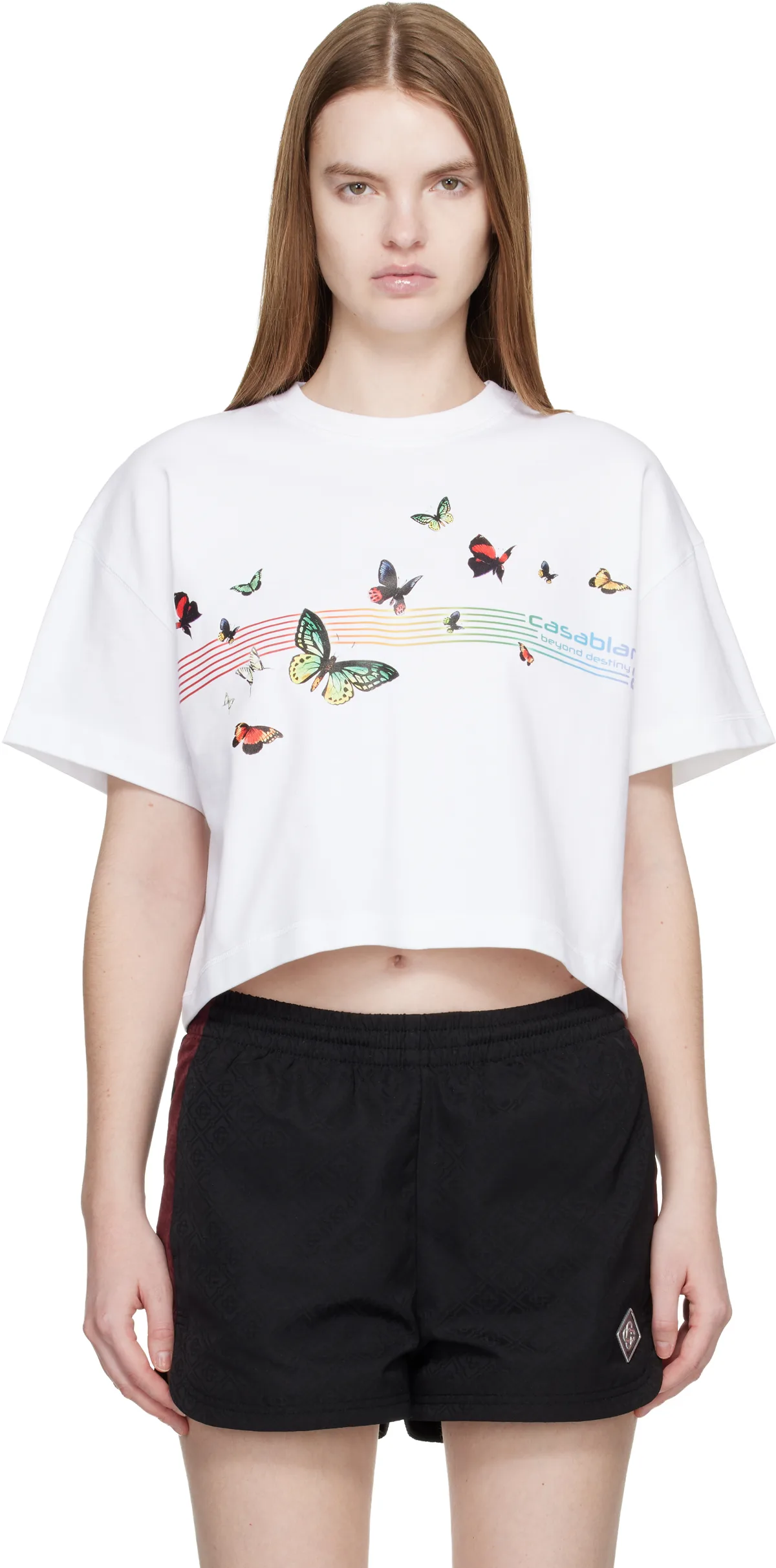 White Butterfly Boxy Cropped T-shirt