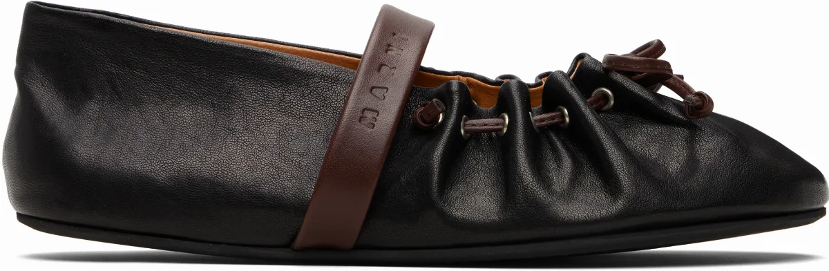 Black Leather Mary Jane Soft Ballerina Flats