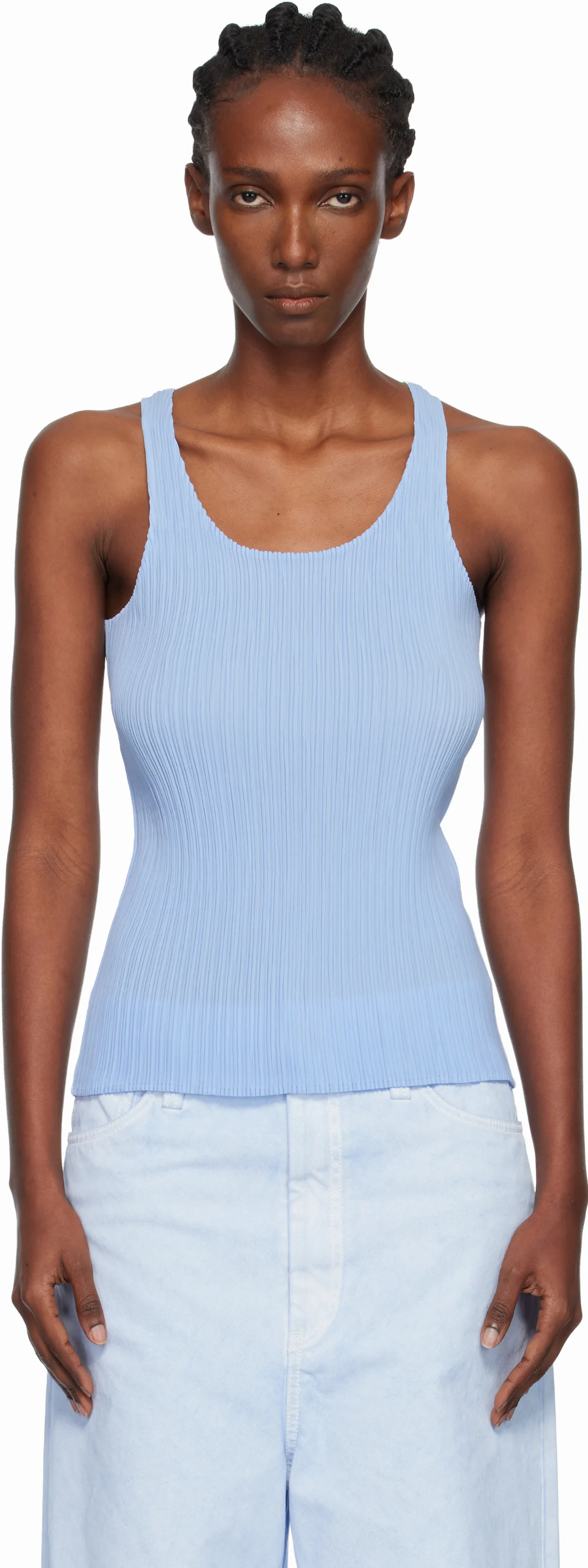 Blue Hatching Bottoms Tank Top