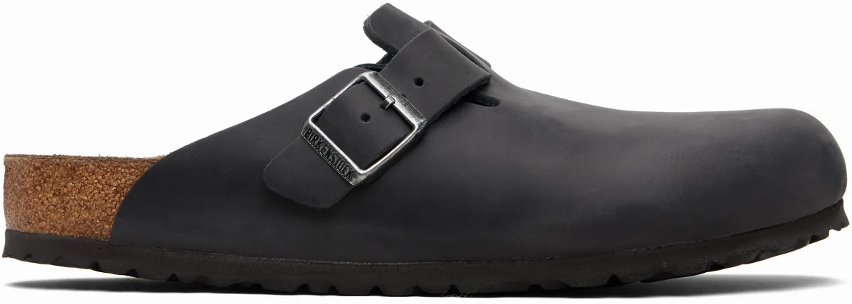 Black Regular Boston Oiled Leather Slip-on Loafers