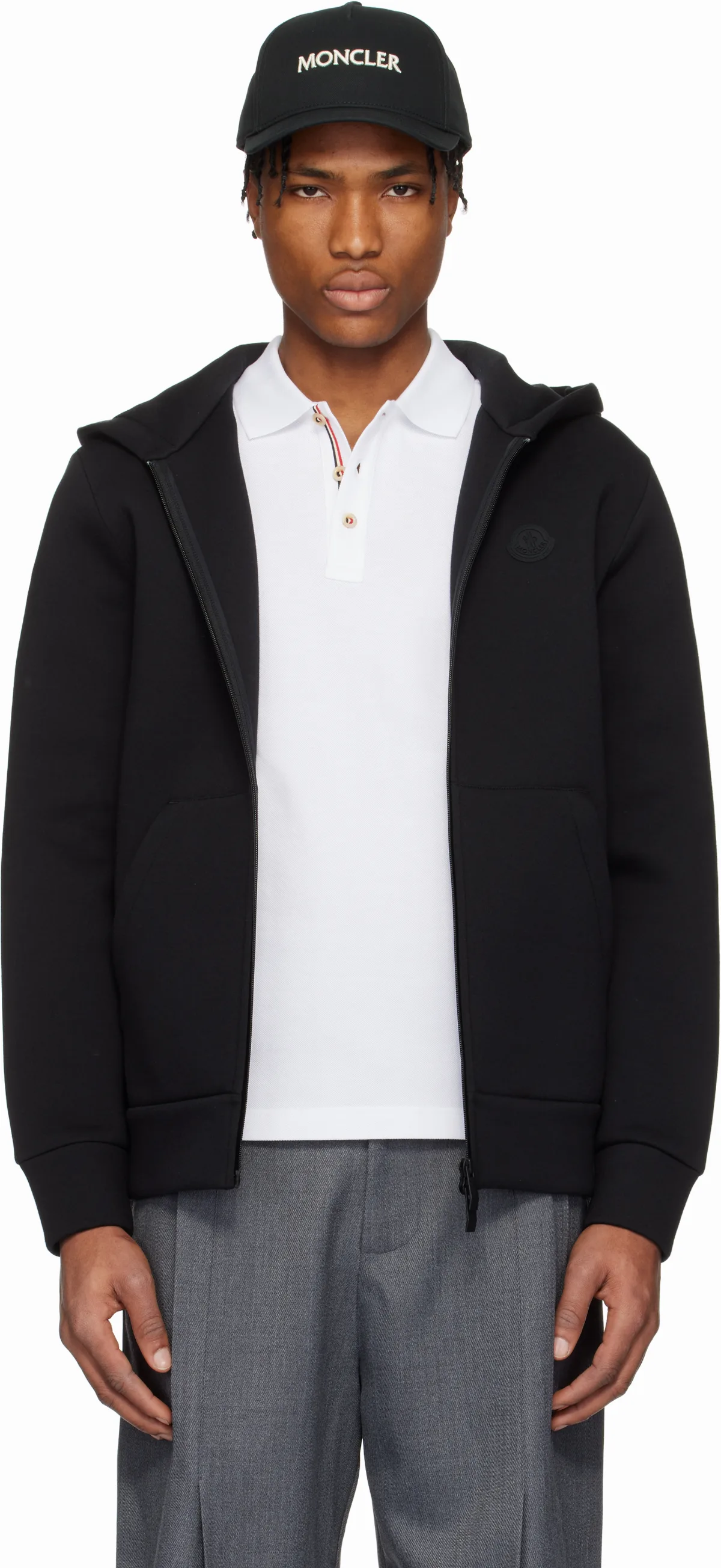 Black Cotton & Neoprene Zip-Up Hoodie