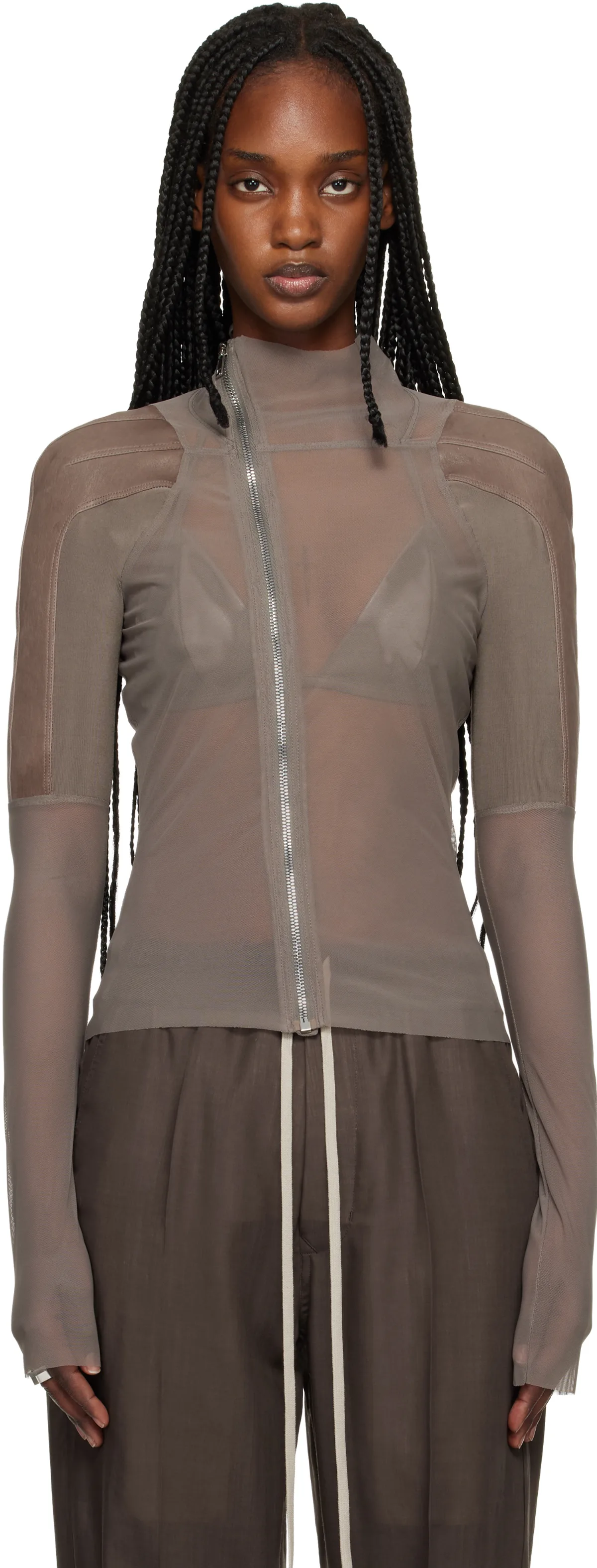 Taupe Temple Combo Gary Jacket by Rick Owens