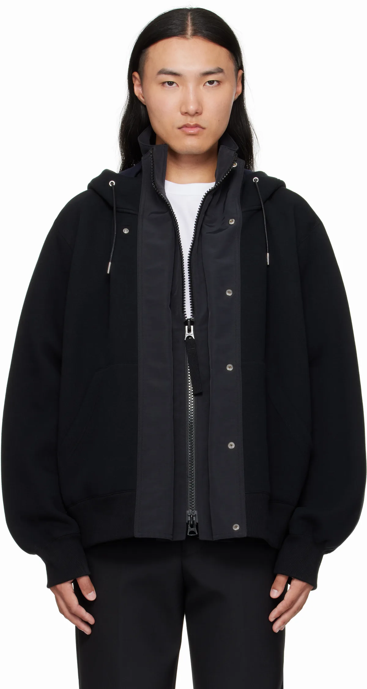 Black Sponge Sweat & Grosgrain Hoodie