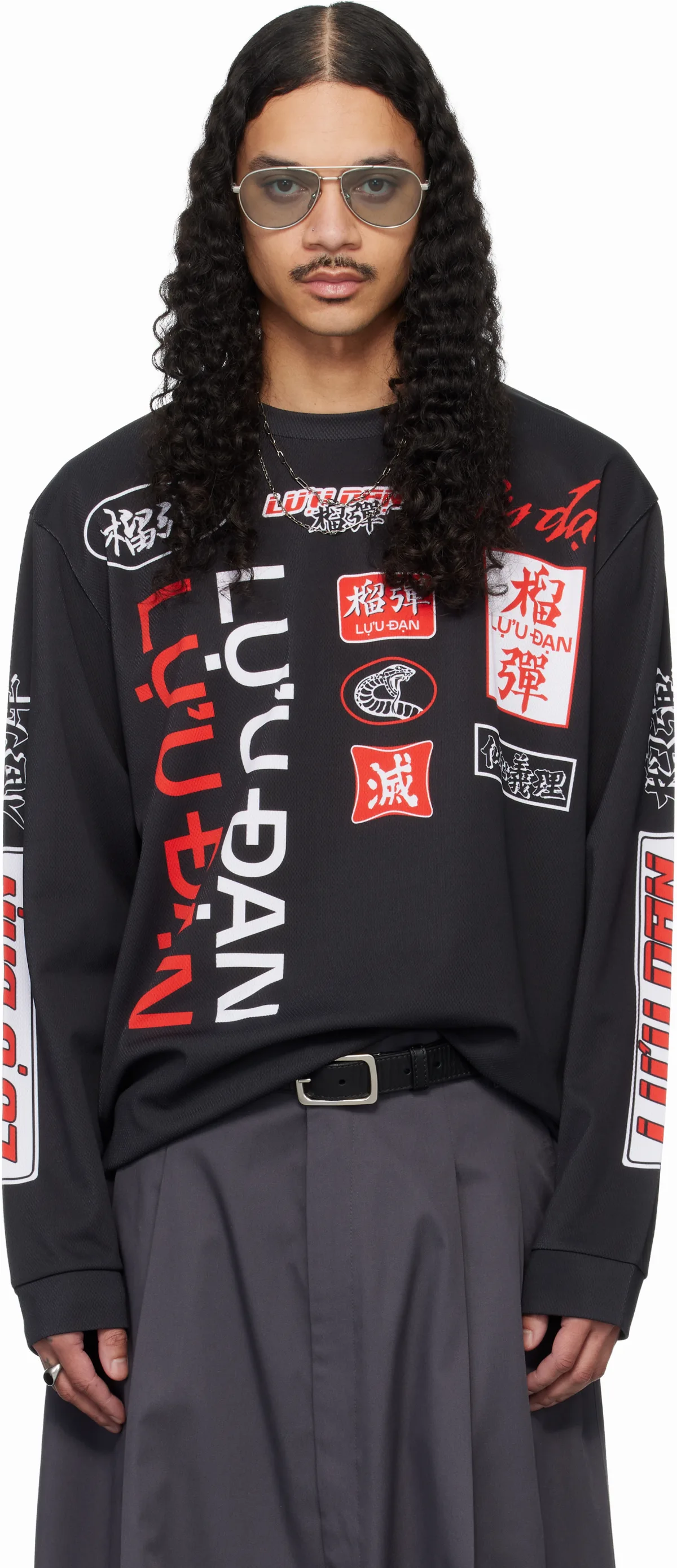 Black Oversized Long Sleeve T-shirt by LU'U DAN