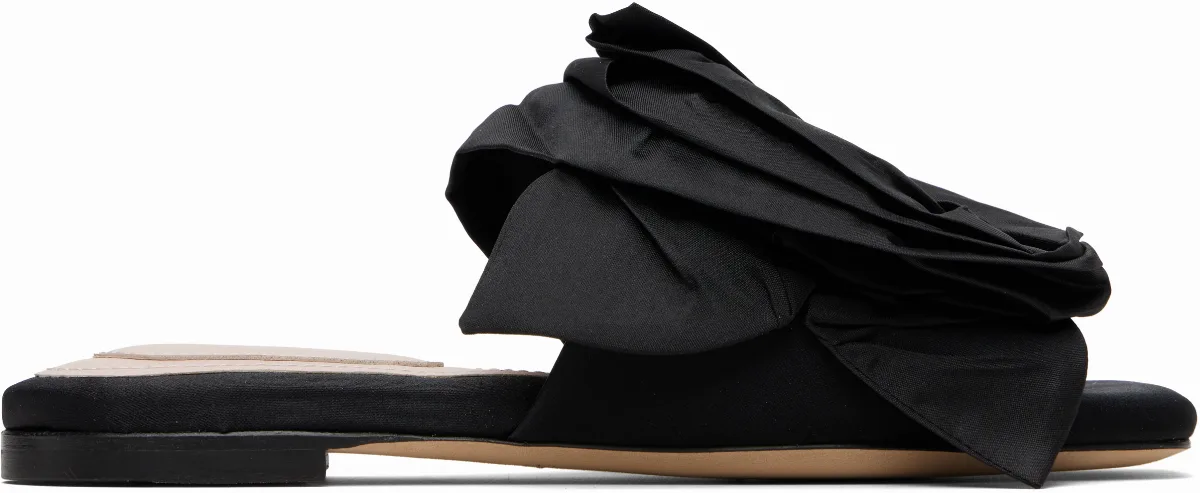 Black Pressed Rosette Slides by Simone Rocha