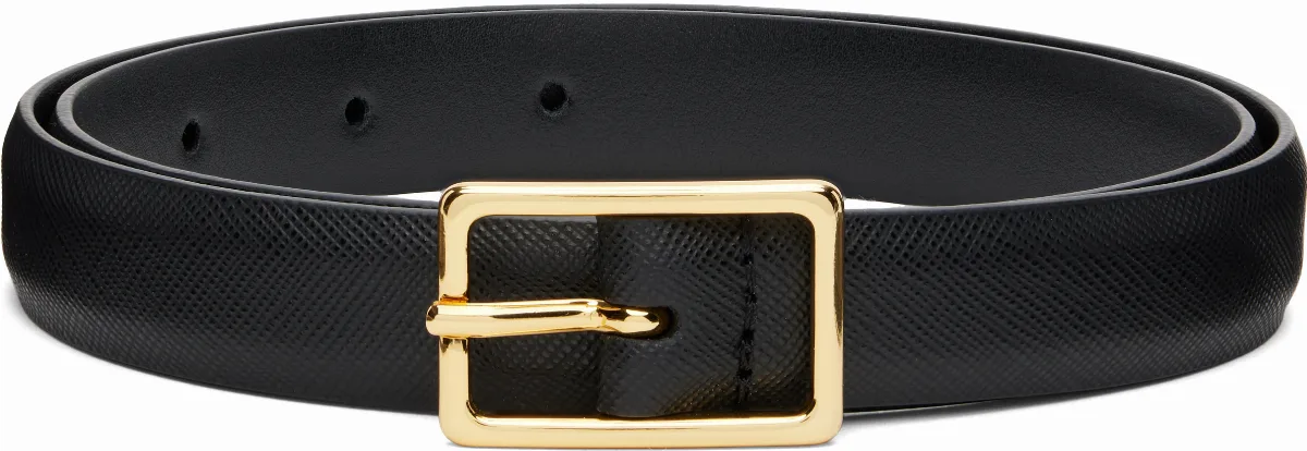 Black Skinny Saffiano Calf Leather Belt