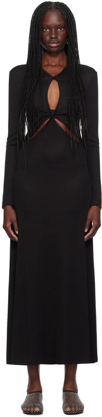 Black Open Twist Anglaise Maxi Dress