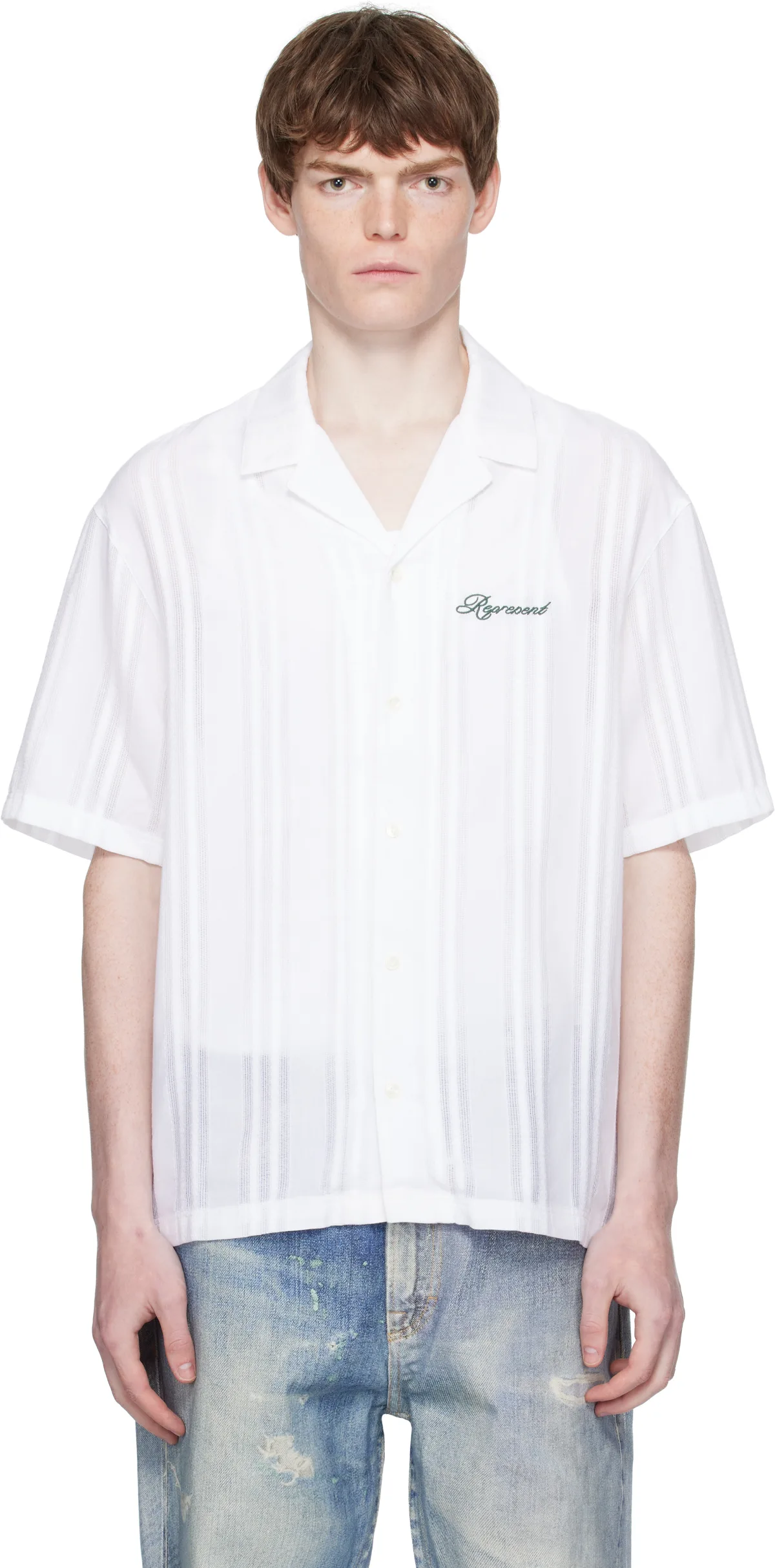 White Embroidered Bowling Shirt