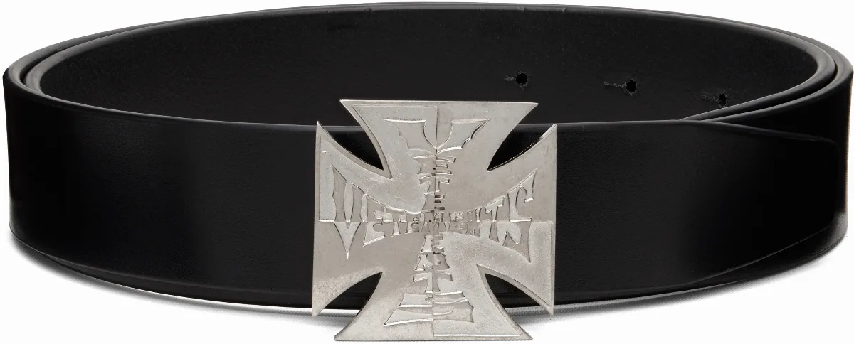Black Metal Biker Cross Logo Belt