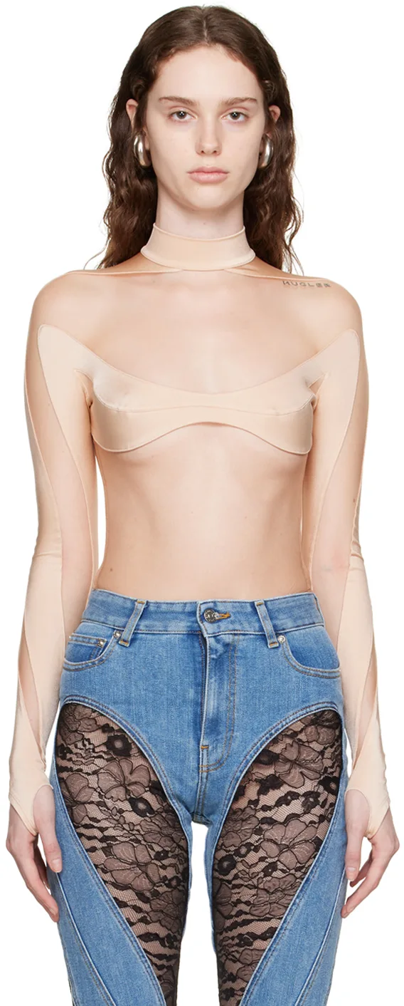 Beige Paneled Bodysuit