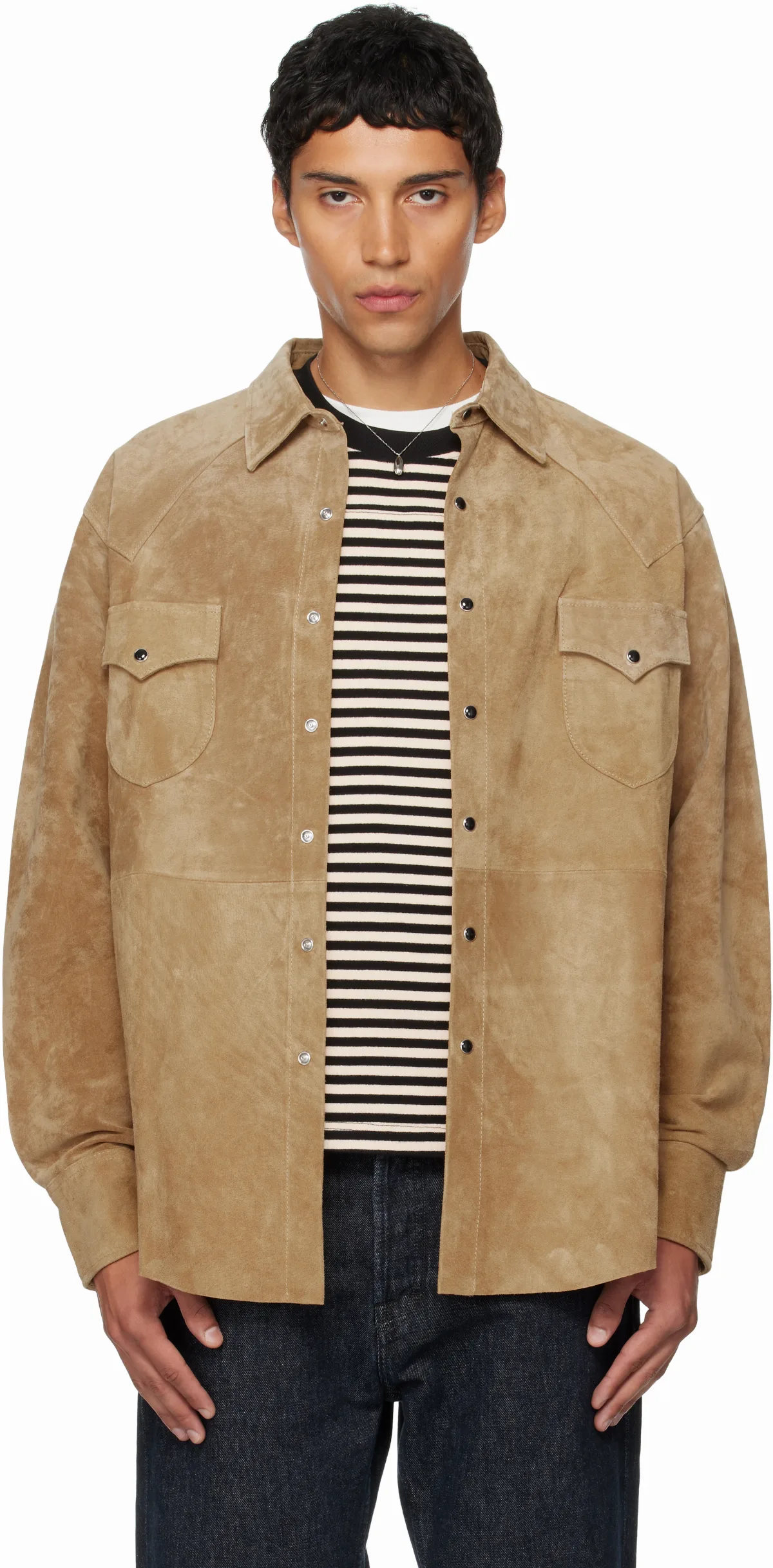 Tan Suede Western Overshirt by Carter Young