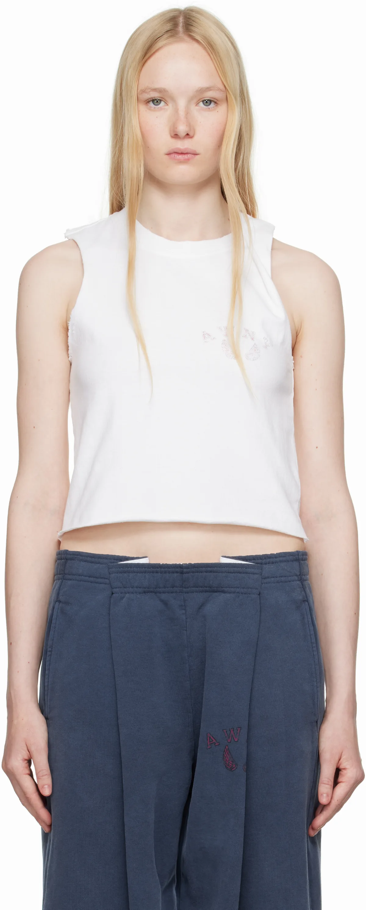 White Logo Muscle Tank Top