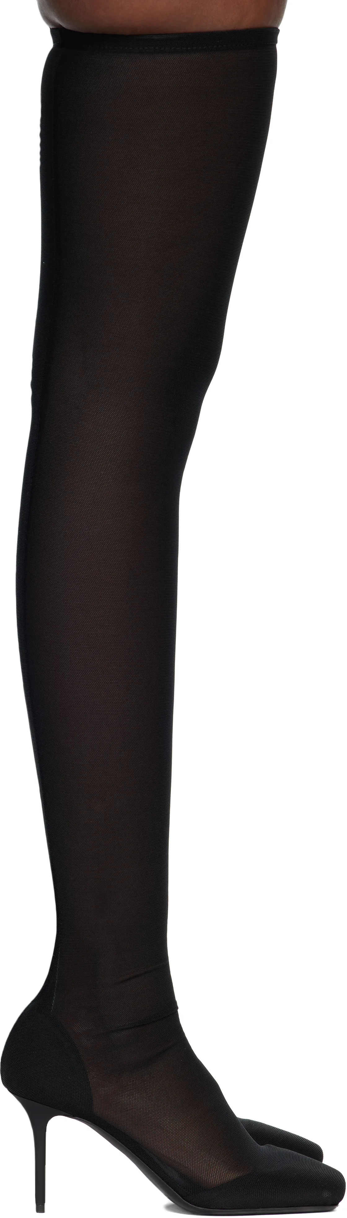 Black Square Toe Mesh Thigh Boots by Courrèges
