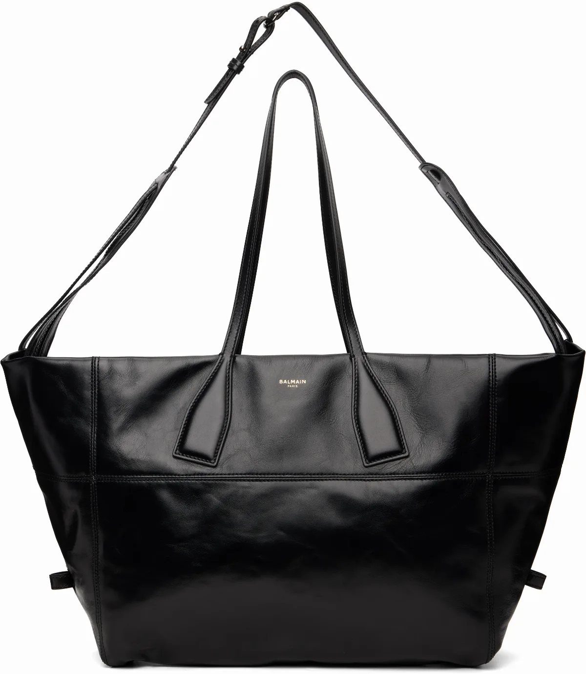 Black Track Zips Calfskin Tote Bag by BALMAIN
