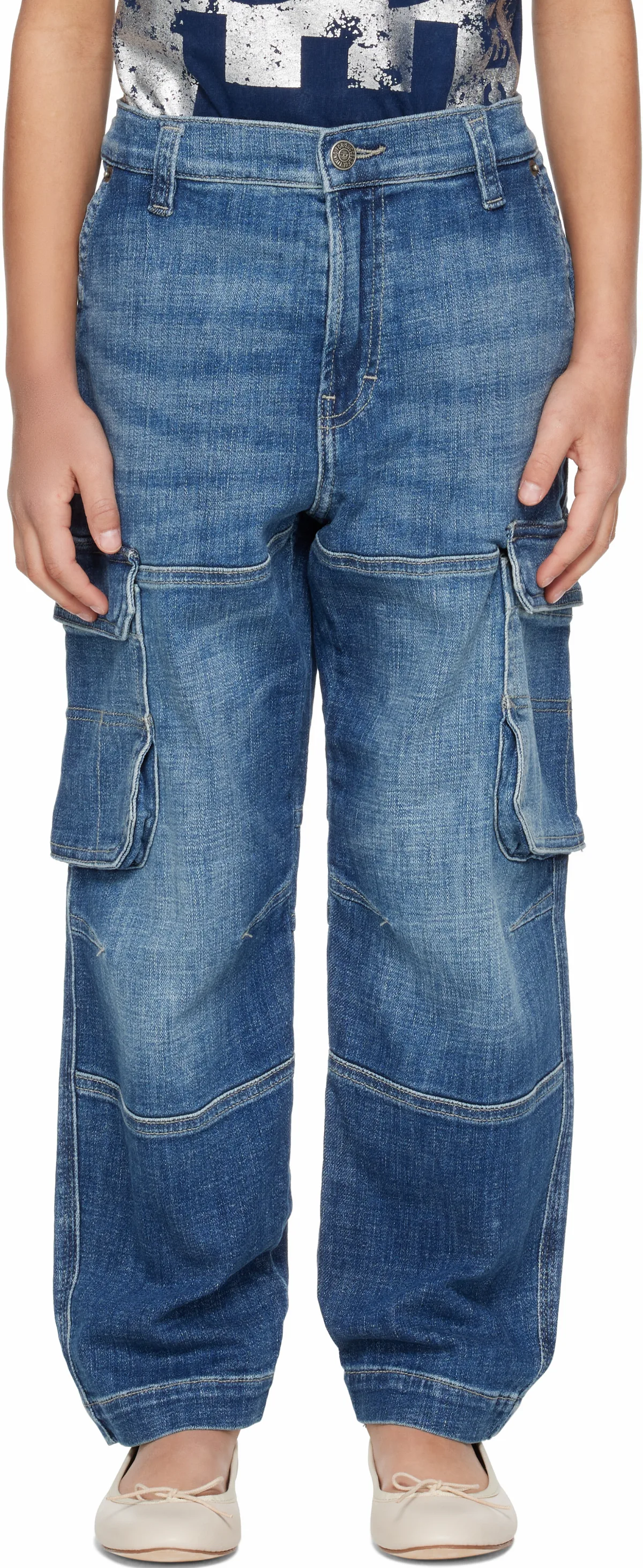 Kids Blue D-Dave-Cargo-J Denim Cargo Pants by Diesel