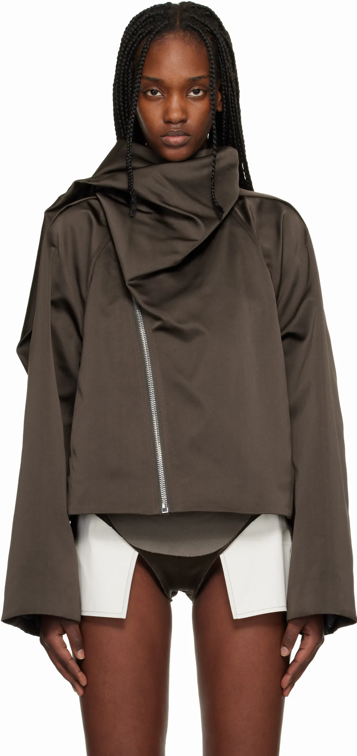 Brown Temple Cropped Scarf Flight Jacket