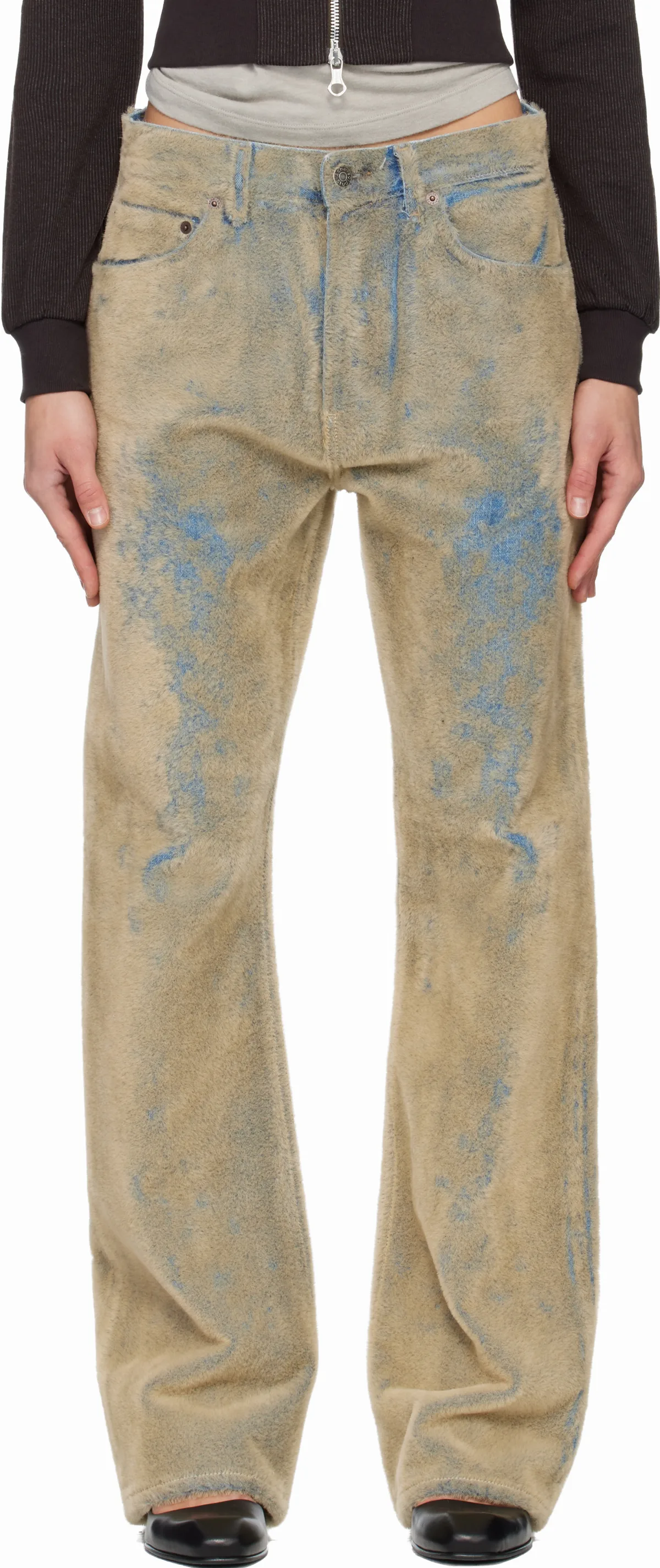 Blue & Beige Flocked Jeans