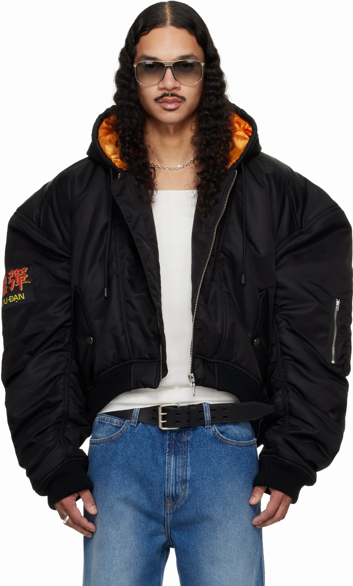 Black Distorted MA1 Bomber Jacket by LU'U DAN
