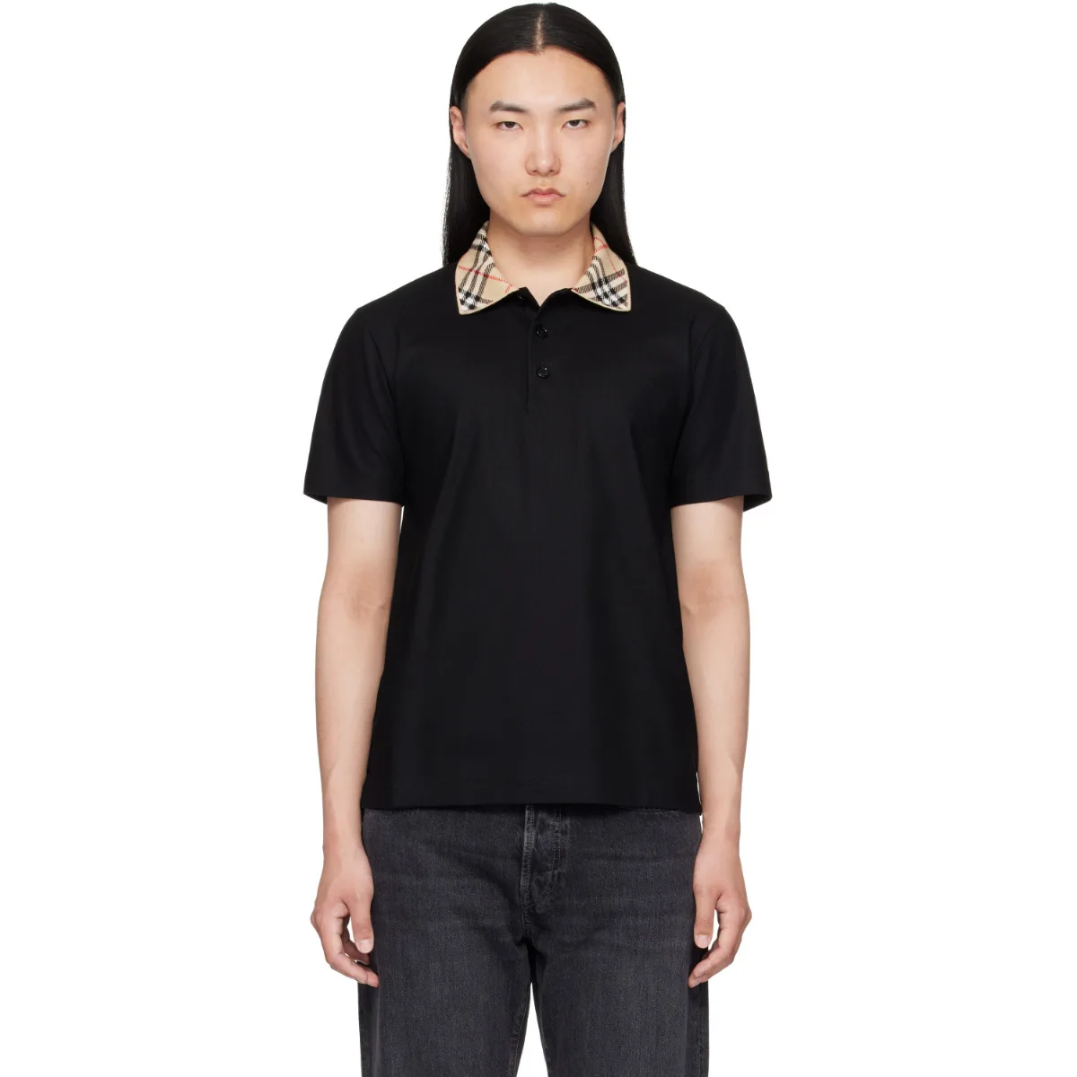 Check Collar Cotton Polo