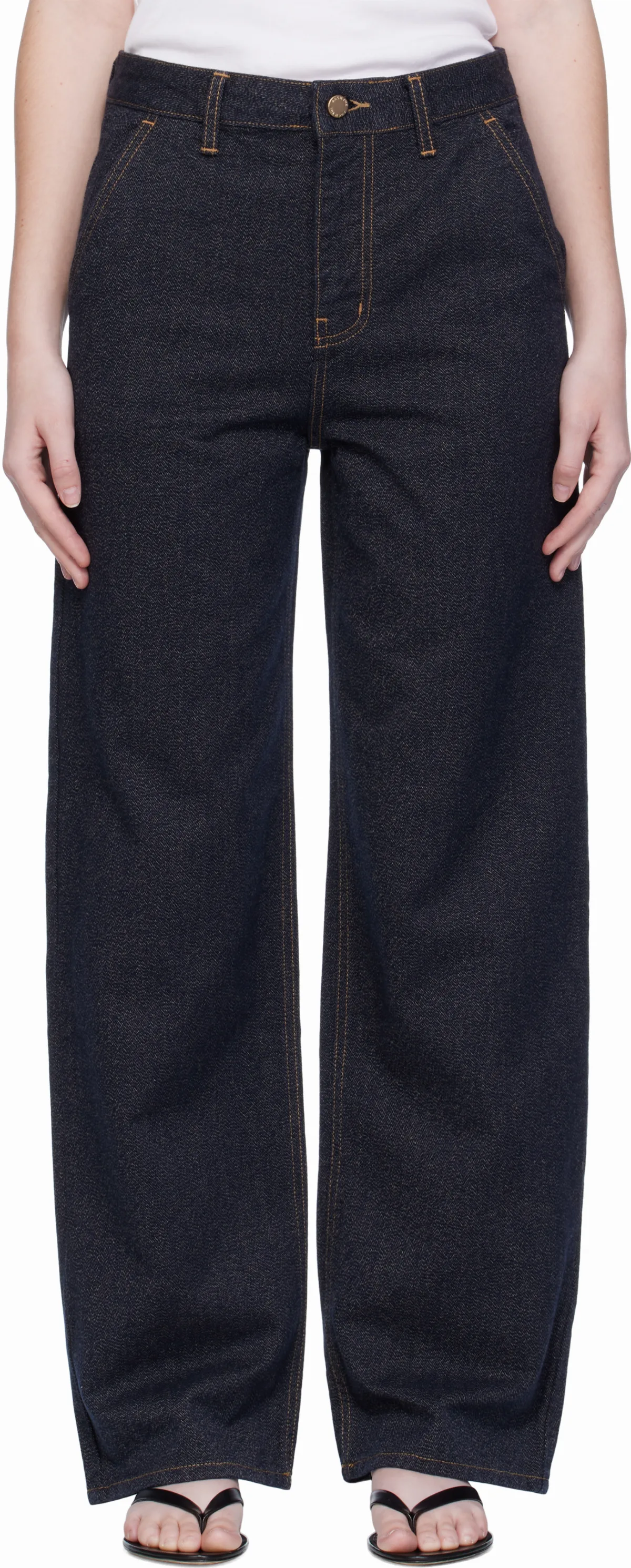 Navy Point Button Jeans