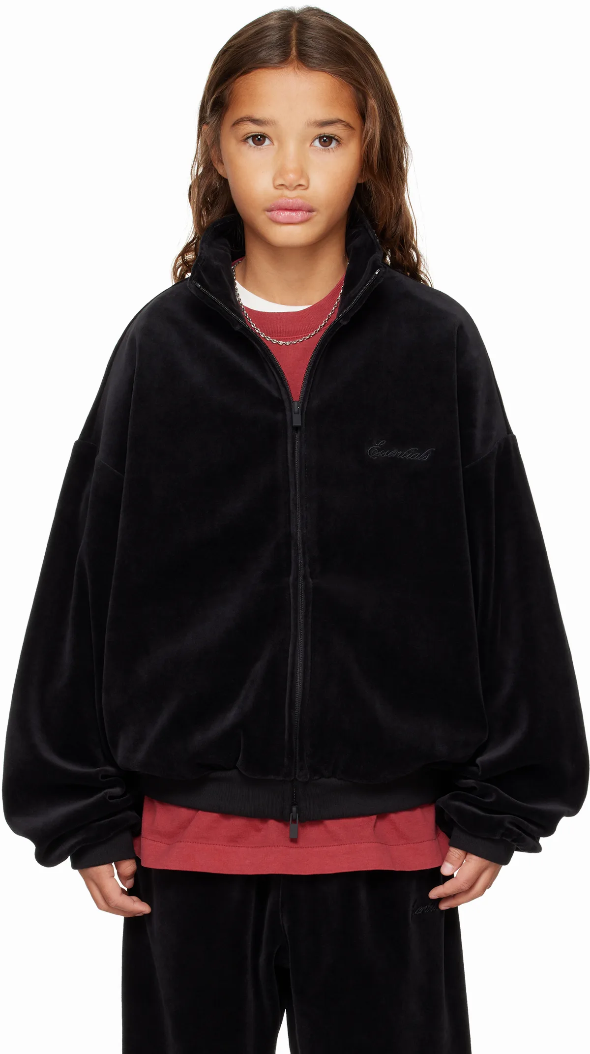 Kids Black Holiday Velour Classic Track Jacket by Fear of God ESSENTIALS