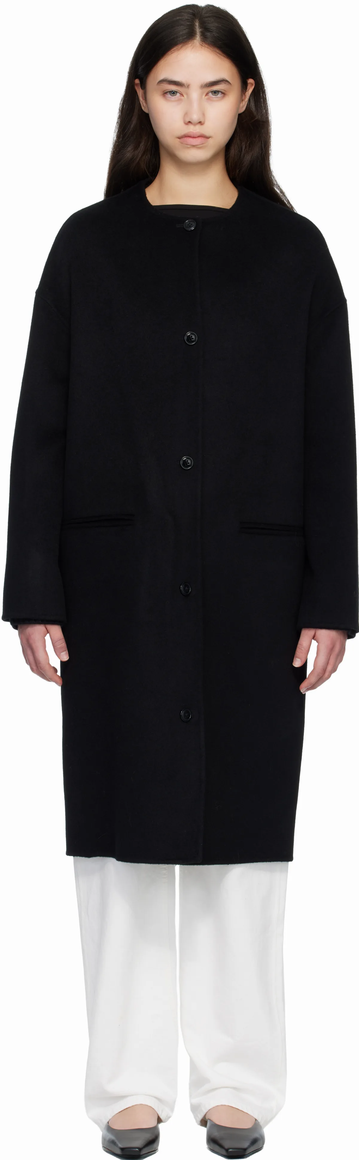 Black KERRY Wool Cashmere Drap Oval Coat