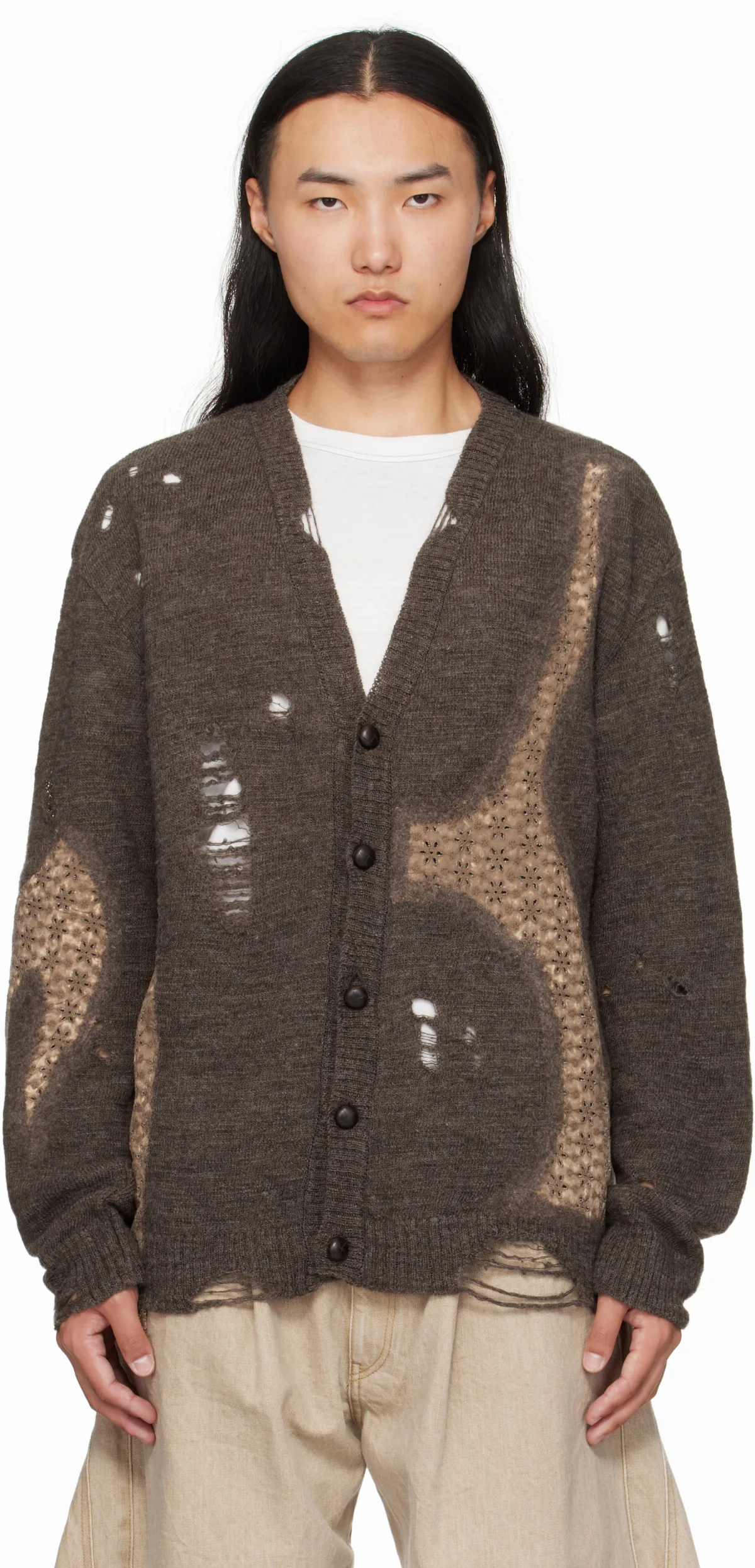 Brown Needle Punched Cardigan
