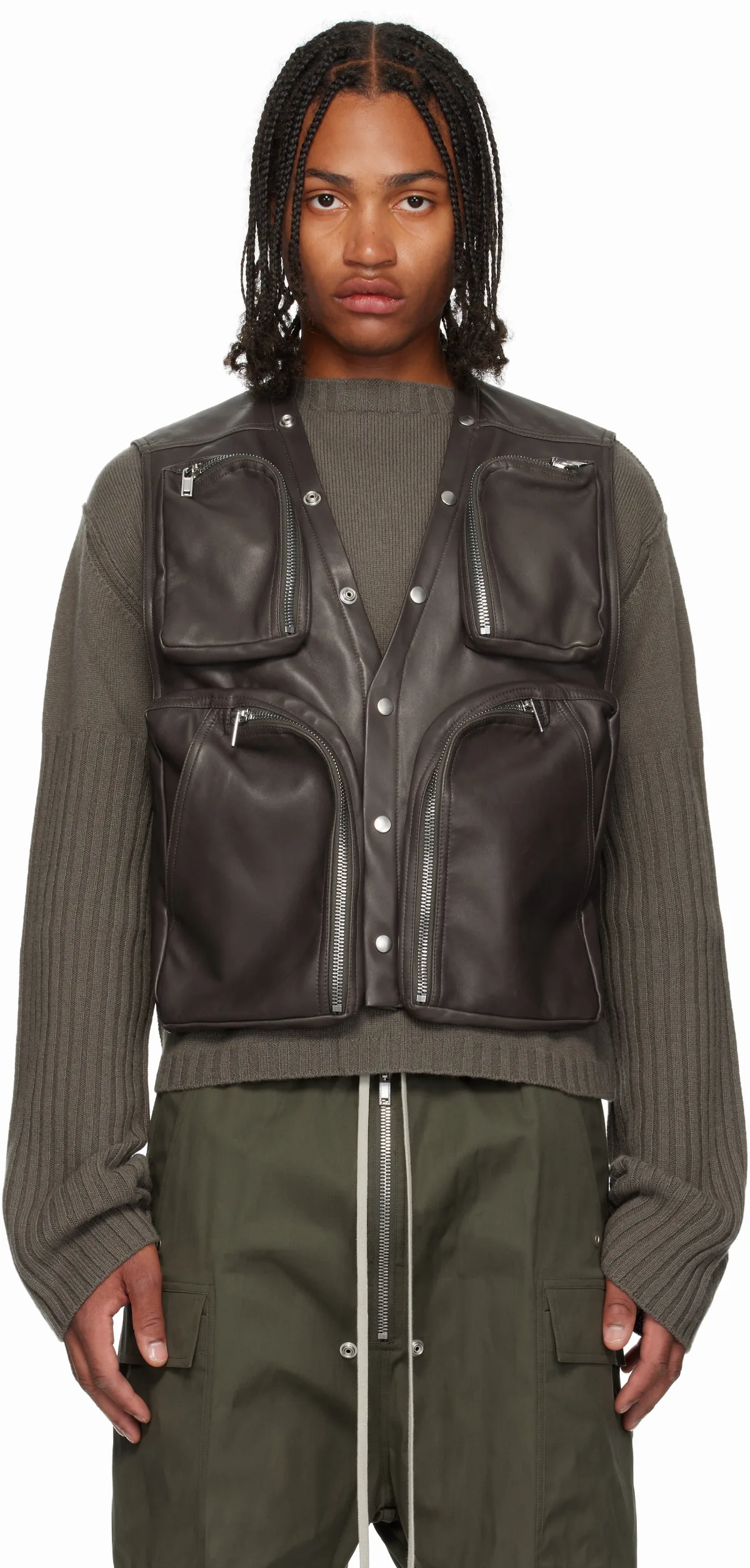Gray Concordians Leather Cargo Vest