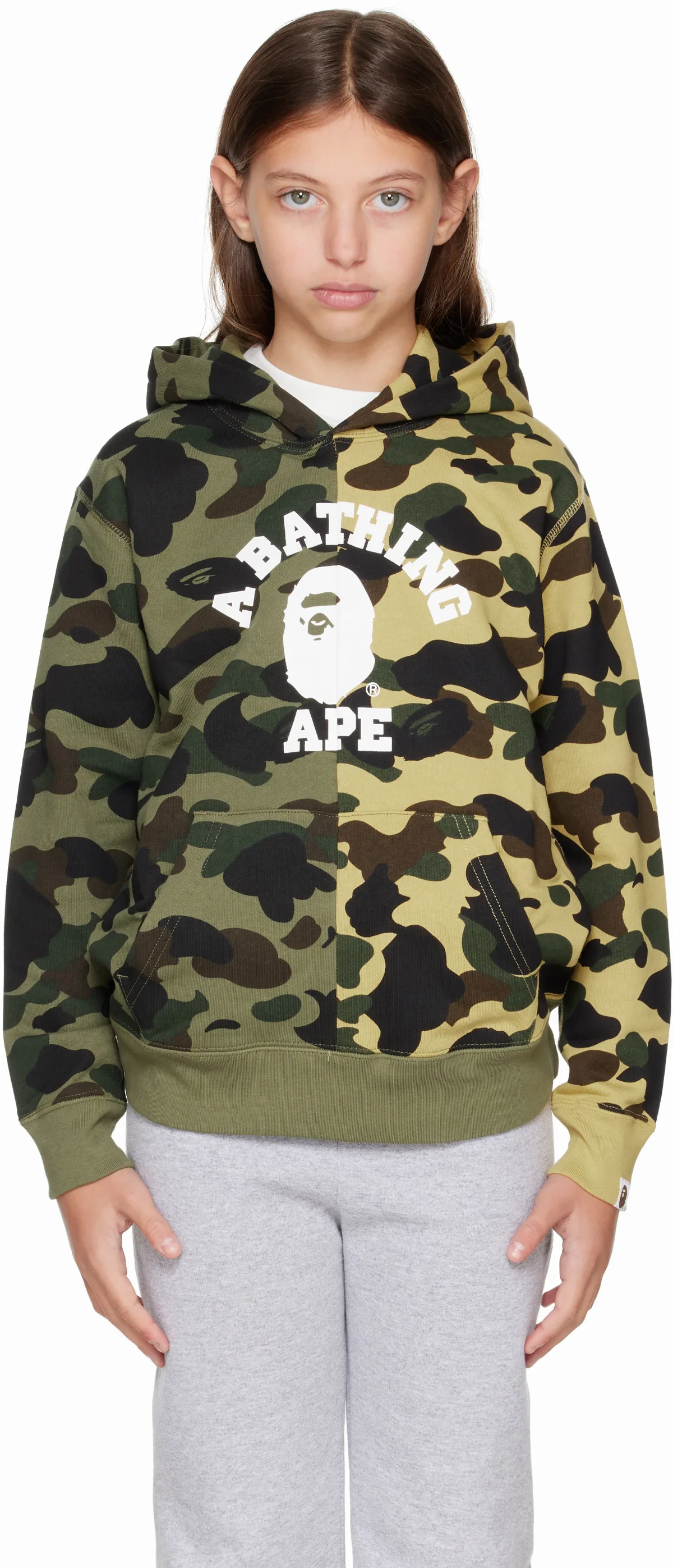 Big Kids Green 1st Camo Separate Pullover Hoodie by BAPE