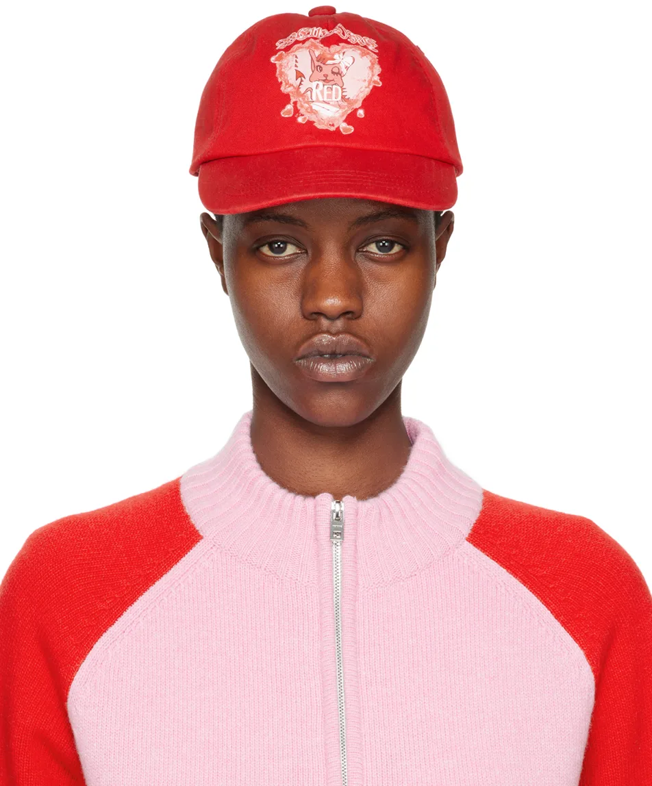 Red Character Print Cap