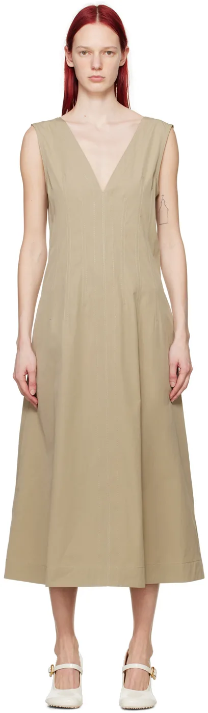 Beige Plunging Maxi Dress