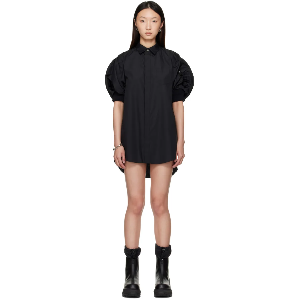 Cotton Poplin & Nylon Twill Minidress