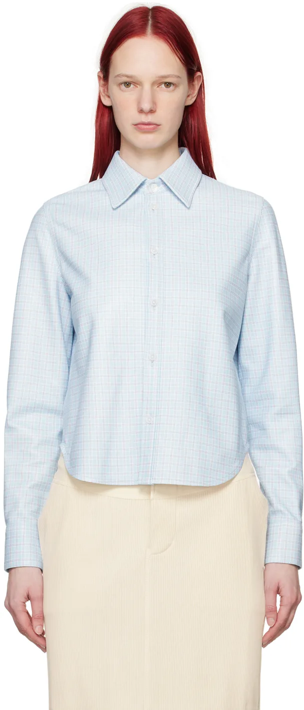 Blue Printed Leather Shirt by Bottega Veneta