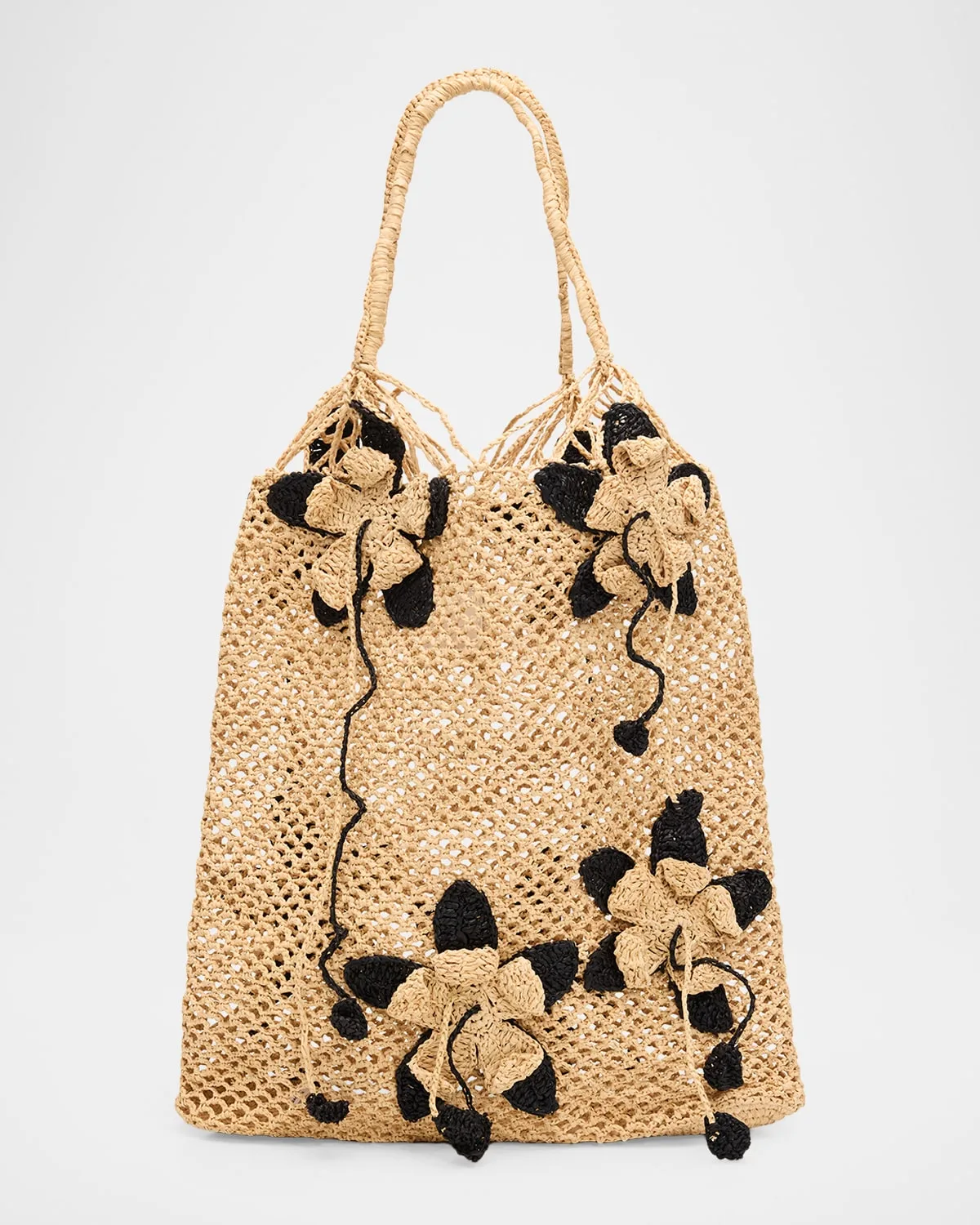 Blaine Raffia Floral Appliqué Tote Bag