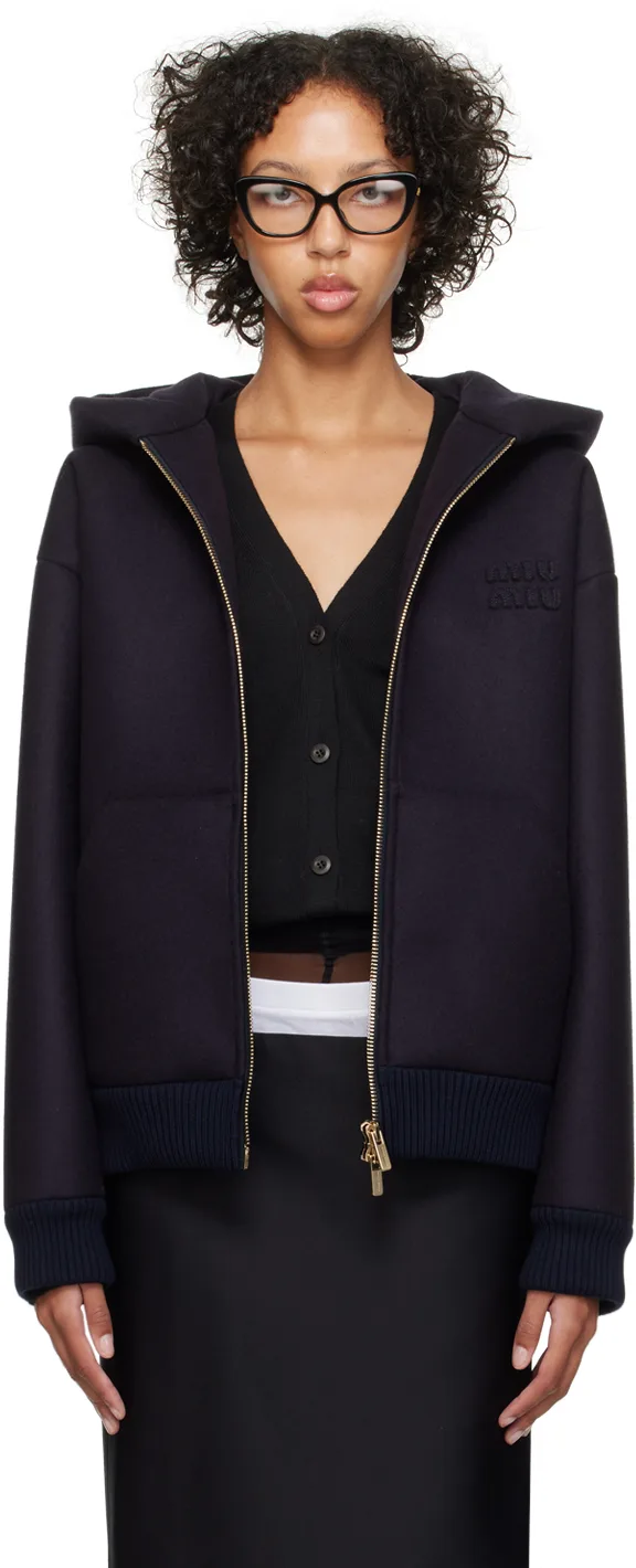Navy Padded Hoodie by Miu Miu