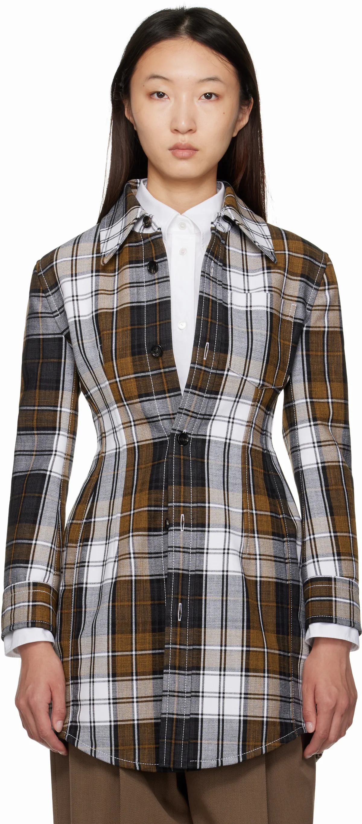 Multicolor Structured Cotton Check Coat