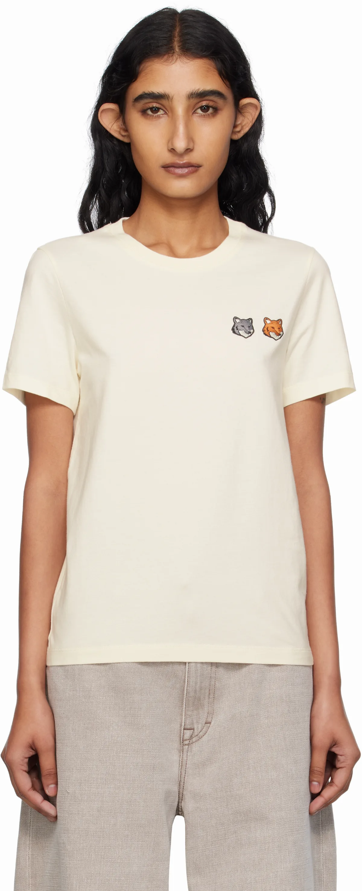 Beige Double Bold Fox Head T-shirt