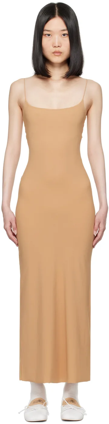Beige Scoop Neck Maxi Dress