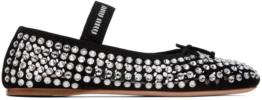 Black Crystal-Cut Ballerina Flats