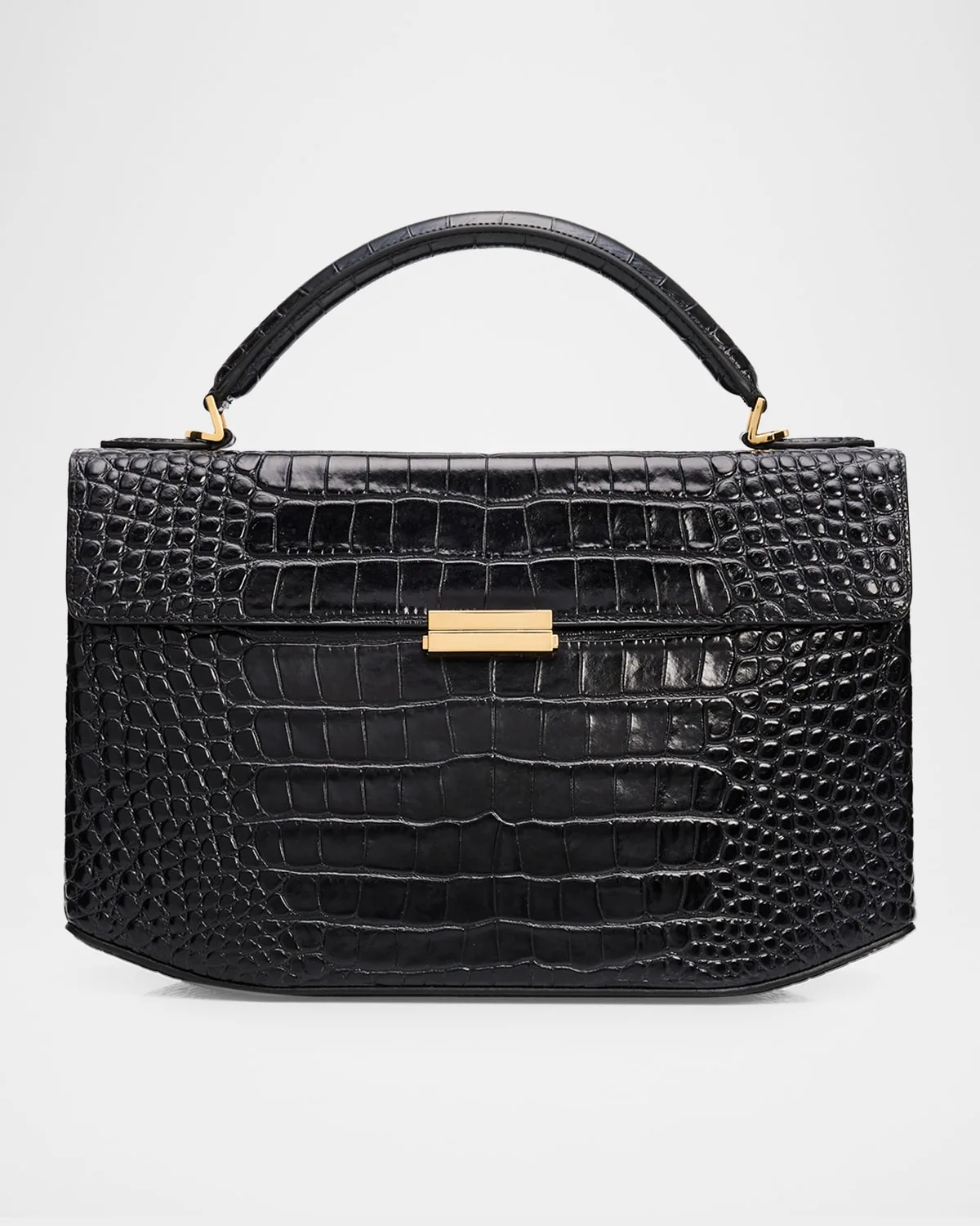 Box Croc-Embossed Leather Top-Handle Bag
