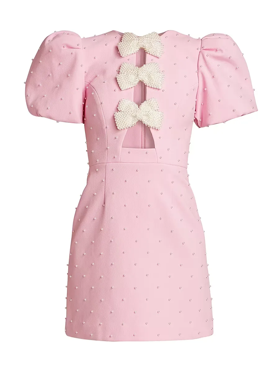 Veronica Pearl Bow Puff-Sleeve Minidress
