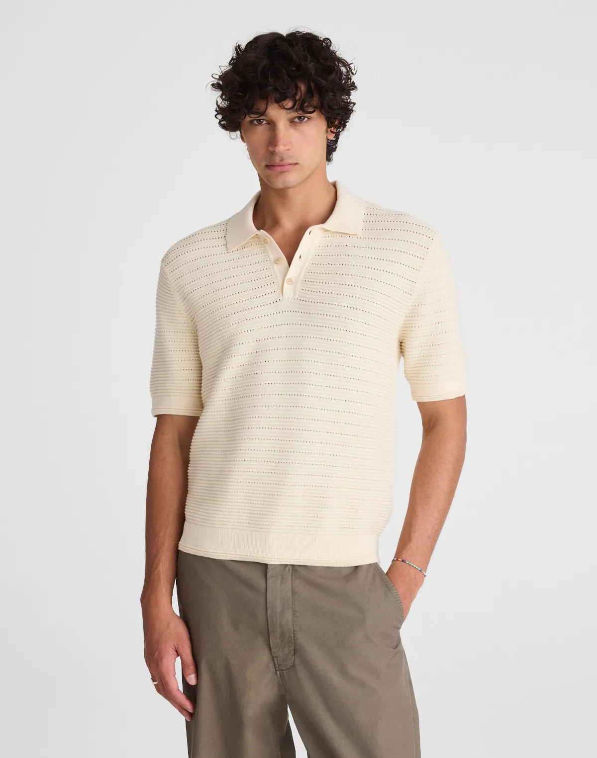 Textured Open-Stitch Polo by MW