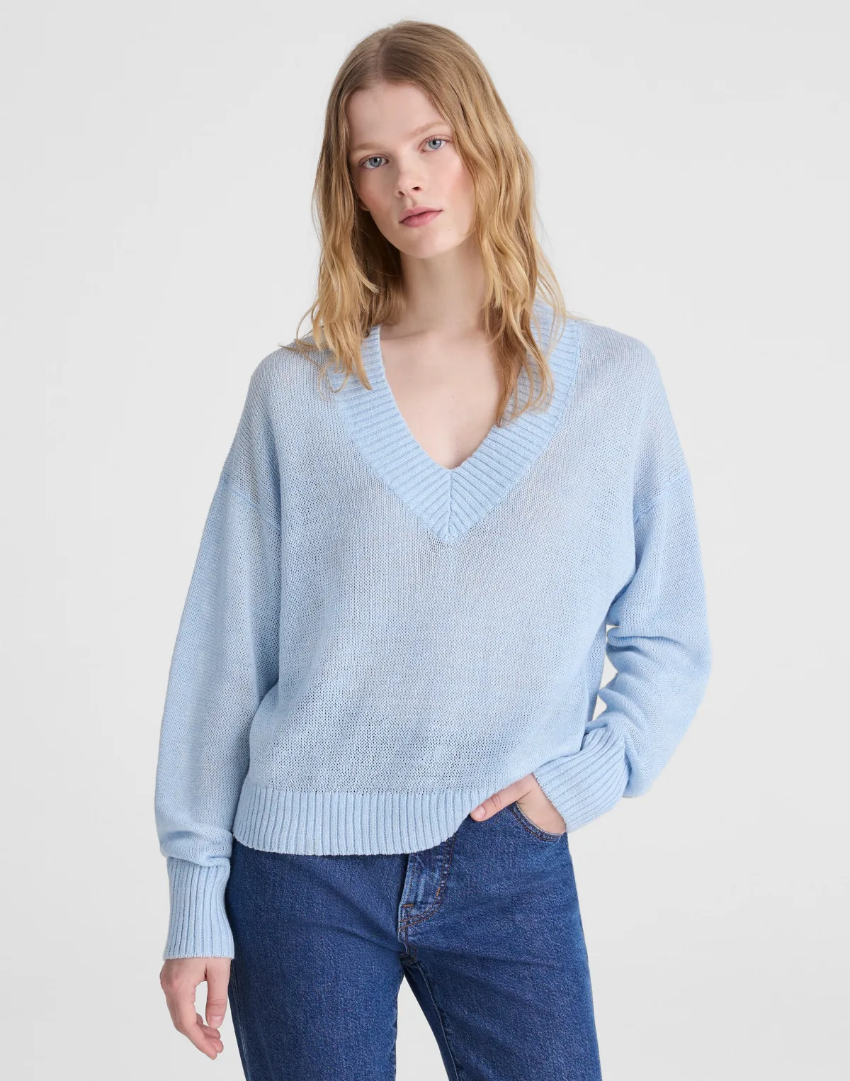 Deep V-Neck Sweater in 100% Linen by MW