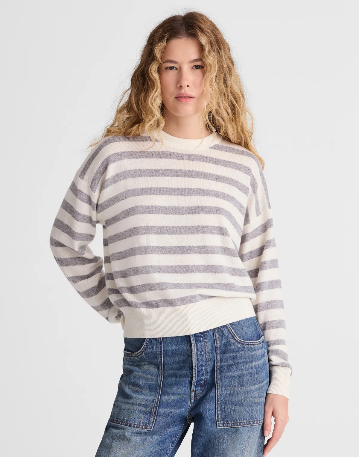 Rib-Stitch Crewneck Sweater in Cashmere