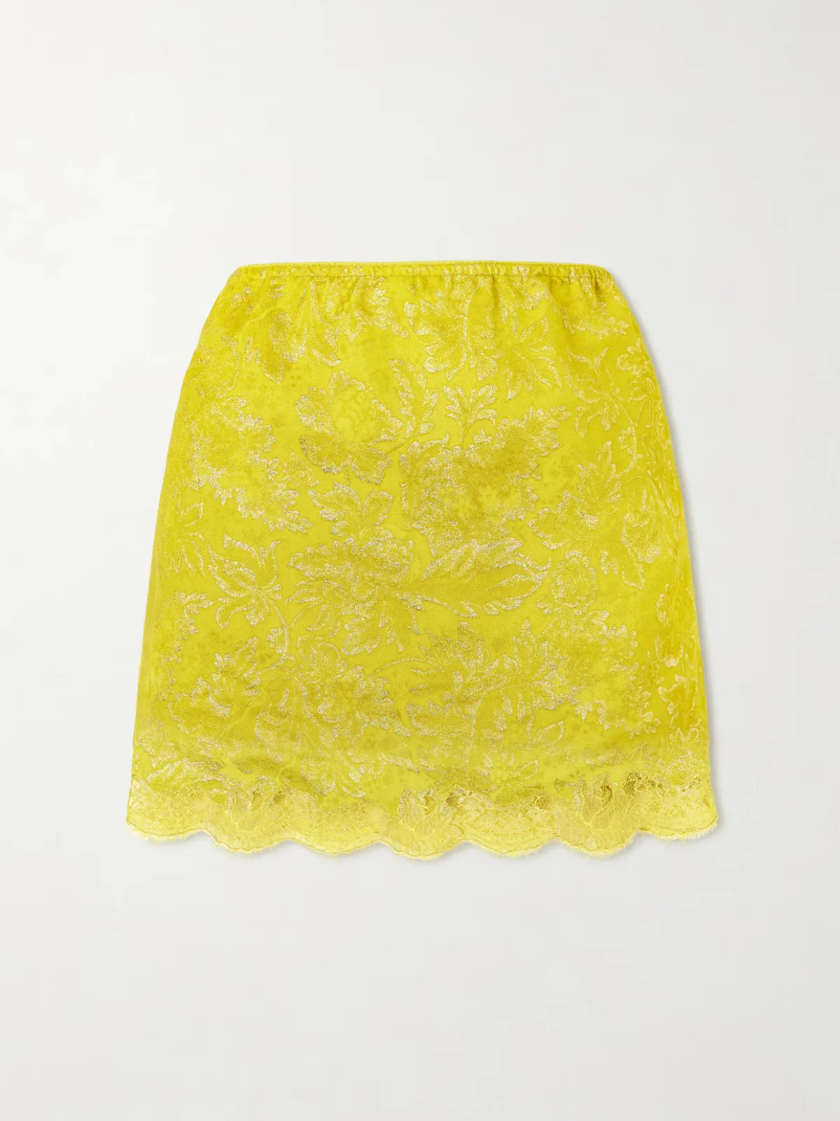Lace-Trimmed Metallic Floral-Jacquard Mini Skirt by SAINT LAURENT