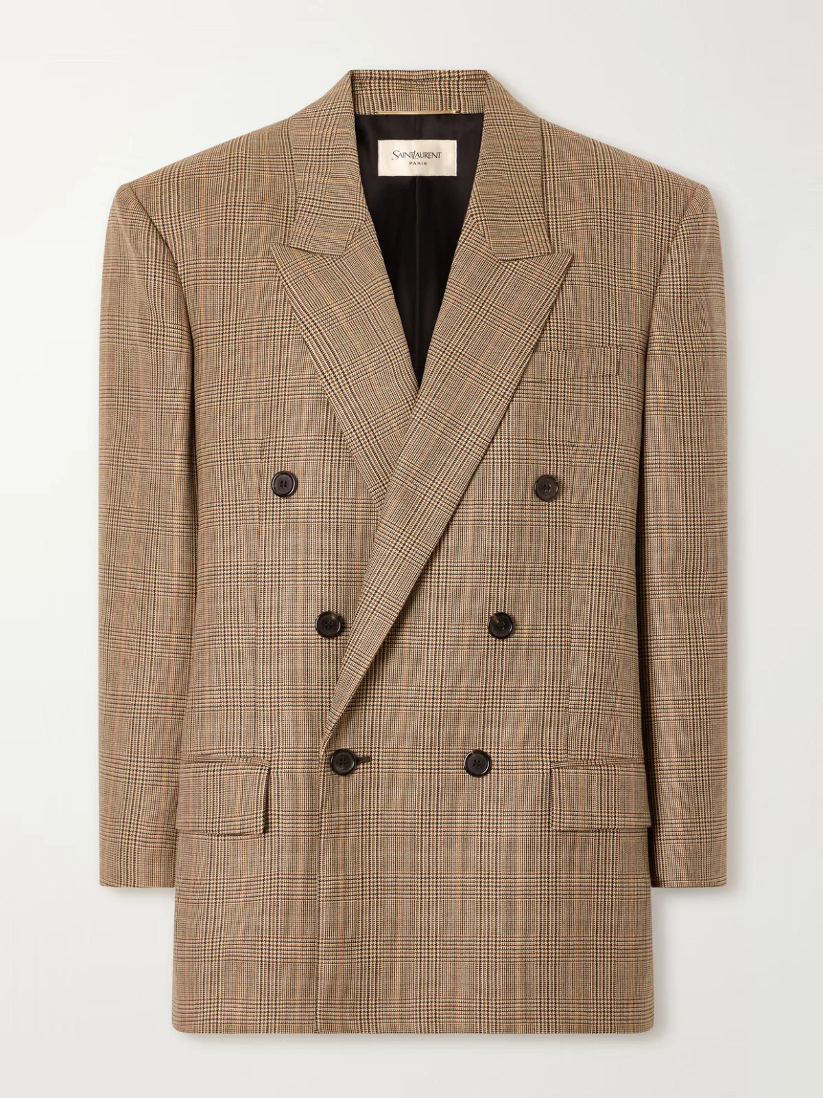 Double-Breasted Prince of Wales Checked Wool Blazer