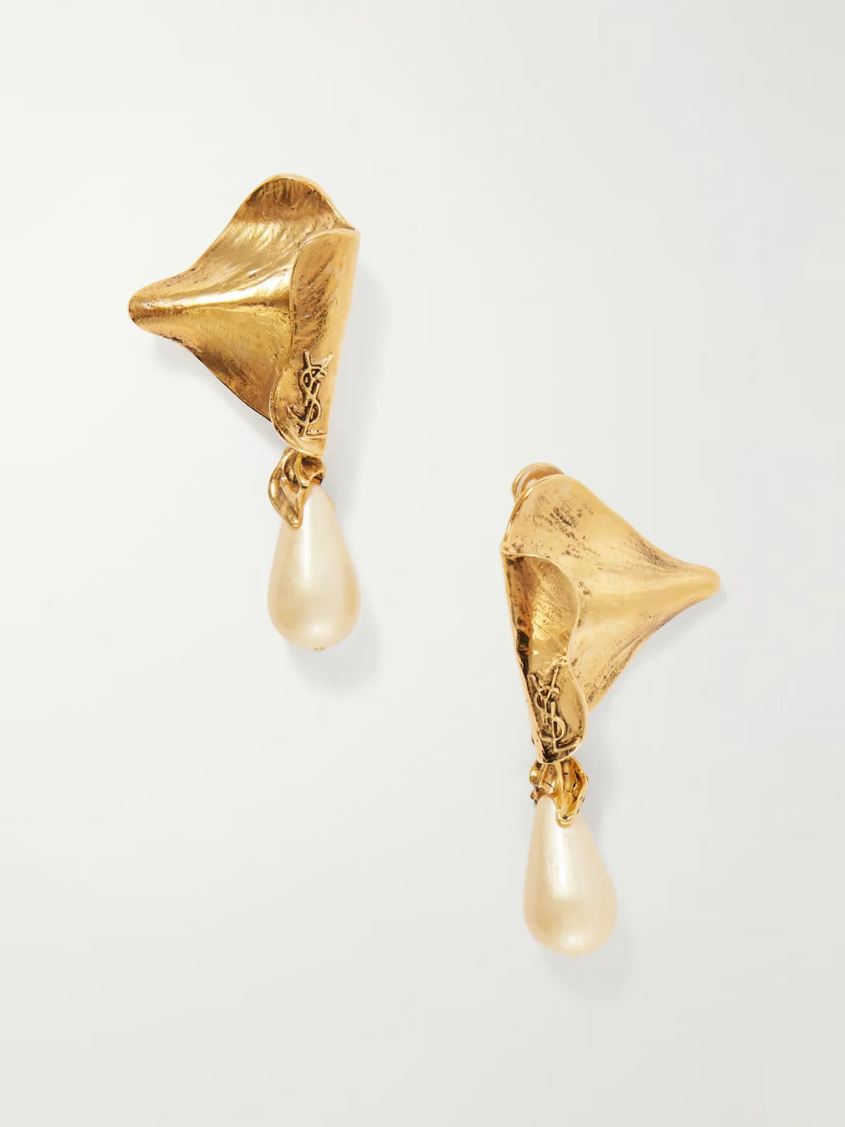 Feuilles Gold-Tone and Pearl-Effect Resin Earrings by SAINT LAURENT